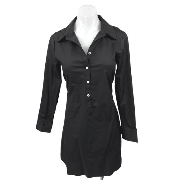 Tahari Black Long Sleeve Button Front Collared Tie A Line Shirt Mini Dress XS - Picture 1 of 4